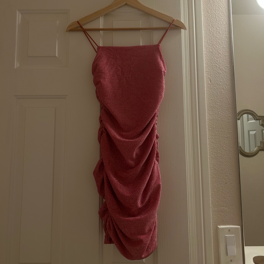 Sparkly Pink Ruched Dress